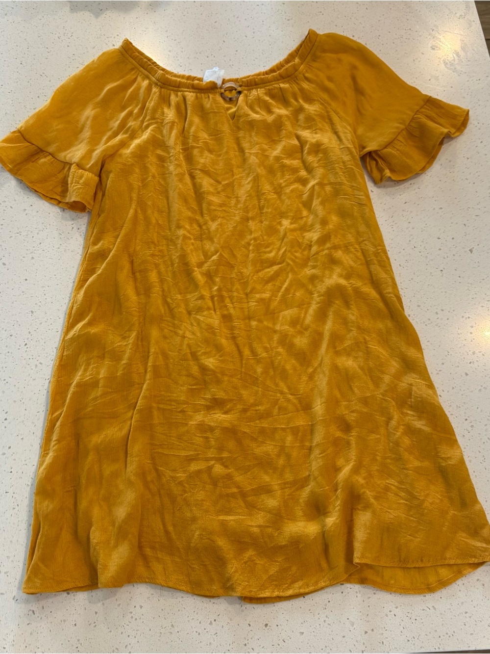 XL Naïf Anthropologie Dress Mustard Yellow Short Sleeve Boho Ruffle Lined Summer